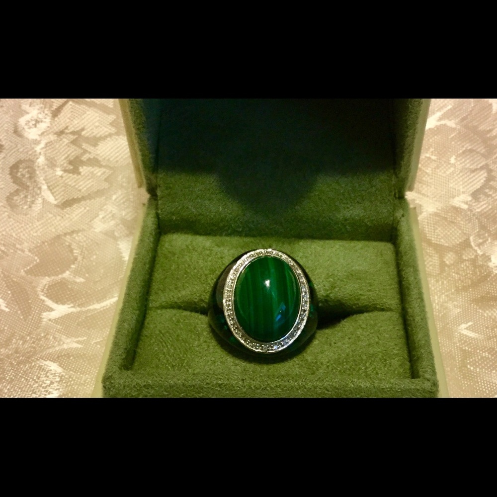 Beautiful Malachite & Diamond Sterling Silver Ring